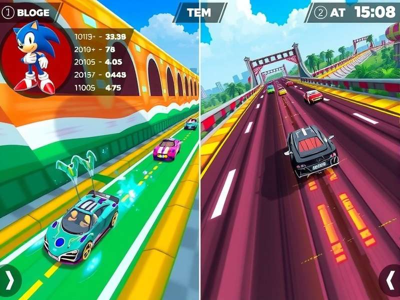 Sonic Speed Race multiplayer gameplay showing multiple cars racing on an Indian-inspired track